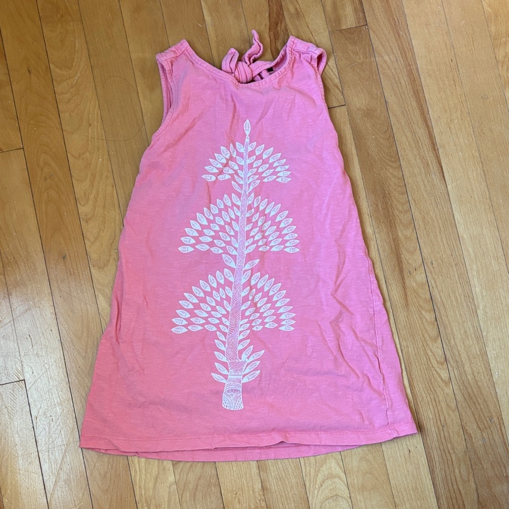 Tea collection Pink Sleeveless Dress with White Leaf Design